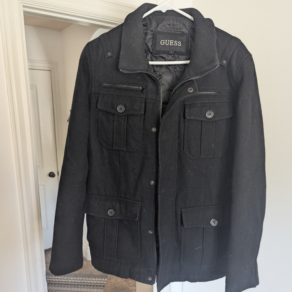 Guess Mens Wool Blend Zip Up Jacket Size S No Hood